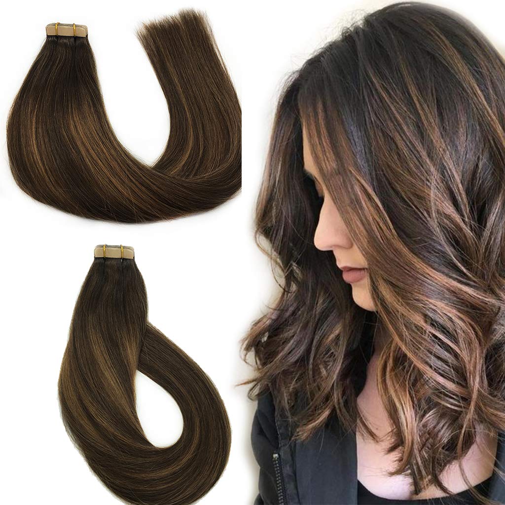 Labhair Tape In Hair Extensions Highlight Balayage Dark Brown Mixed Light Brown Color 2 6 2 Tape