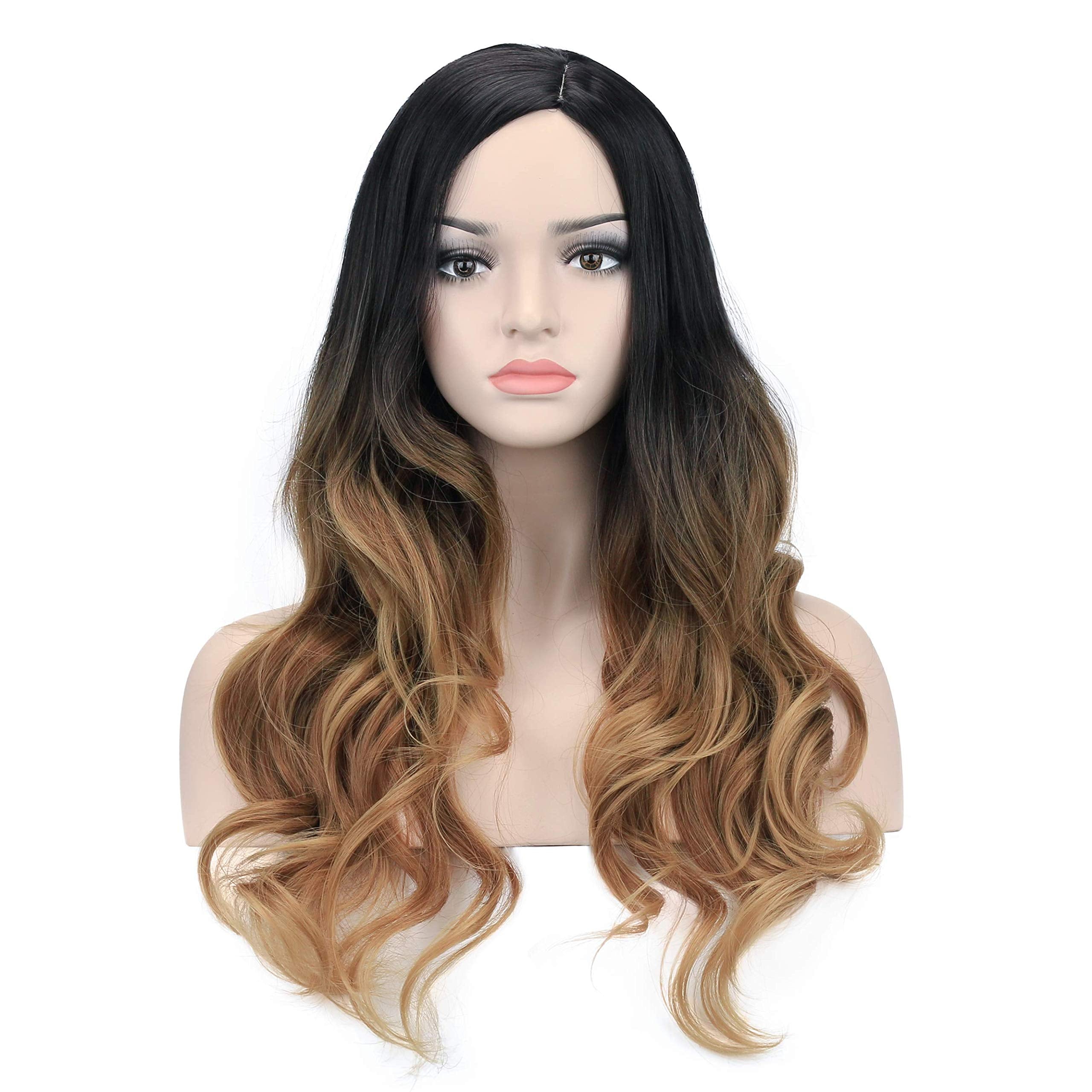 Wigs Daots 26 Ombre Black Blonde Brown Wigs Long Wavy Curly Wig