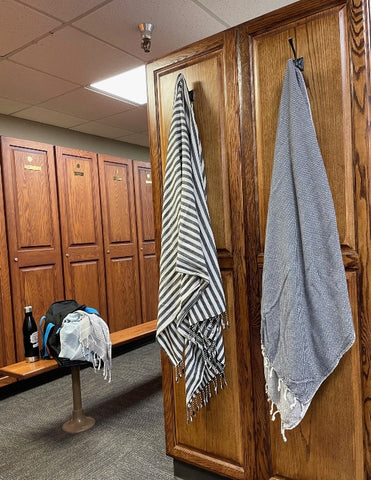 turkish towels hanging in gym