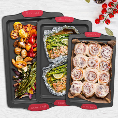 Premium Non-Stick Baking Sheets Set of 3 - Deluxe PBA Free, Easy