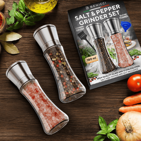 Premium Pepper And Salt Grinder Set Of 2-refillable Coarseness