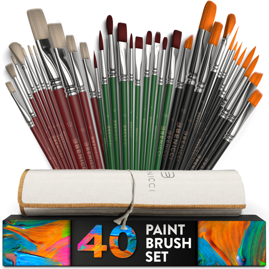 Artist Paint Brush Set of 16 - Includes Spatula Palette Knife, Sponge –  Benicci