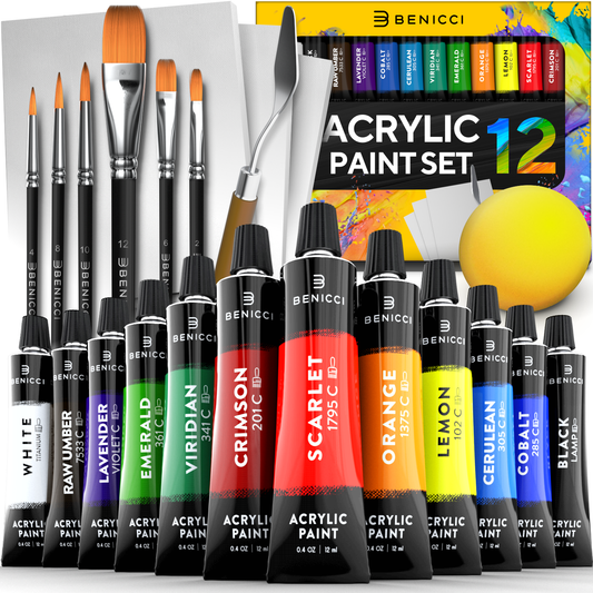 Premium Quality Acrylic Paint Set 24 Colors - (1.28oz, 38ml) - with 6 –  Benicci