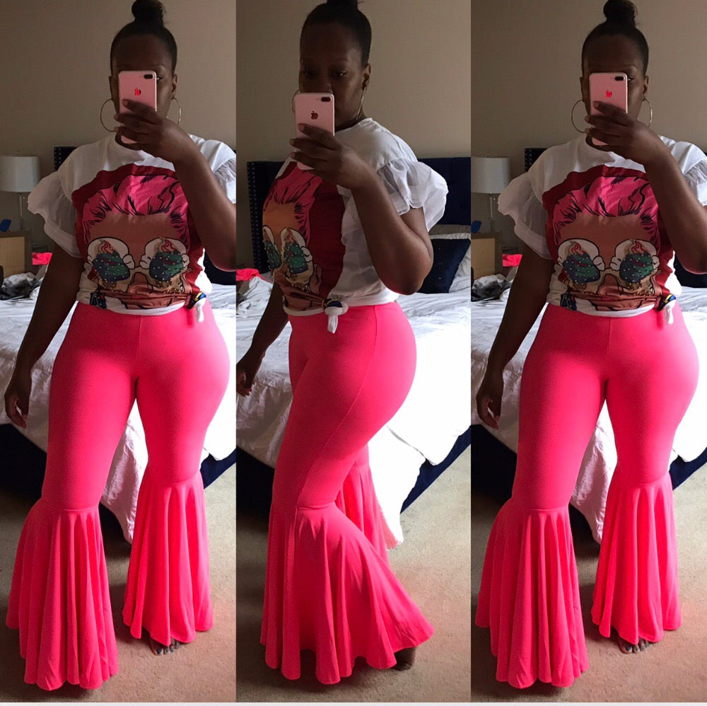 neon pink flare pants