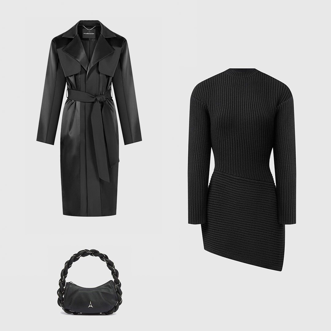 Manière | Neoprene USA - Trench Satin Voir Longline Black De Coat