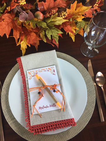 Thanksgiving table setting using notepads as placecards