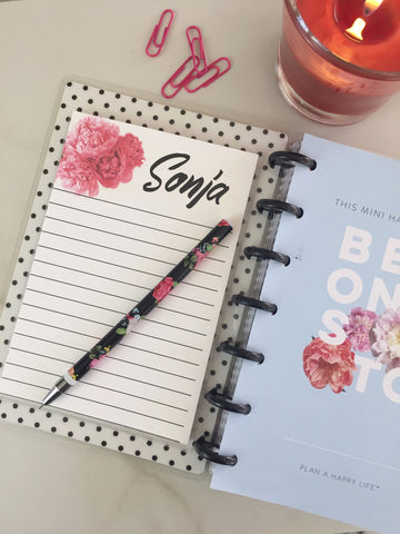 Make personalized notepad with clear adhesive pocket for planner