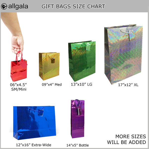 hologram gift bags size chart