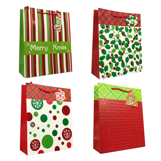 Allgala Gift Bags Christmas Design 12-PC Premium 210GSM Paper Gift Bag