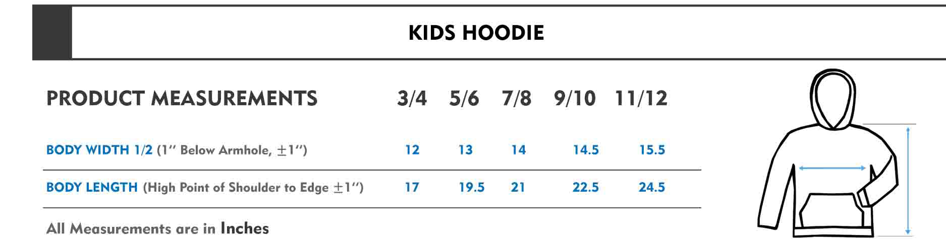 kids hoodie size chart