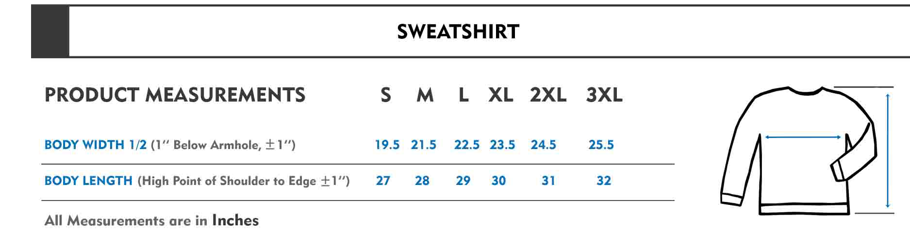 sweatshirt adult size chart
