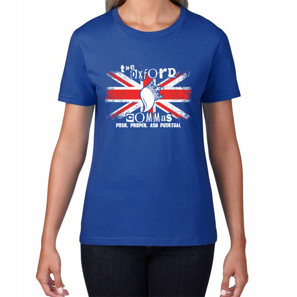 The Oxford Commas Push, Proper and Punktual UK Flag Womens Tee Top ...