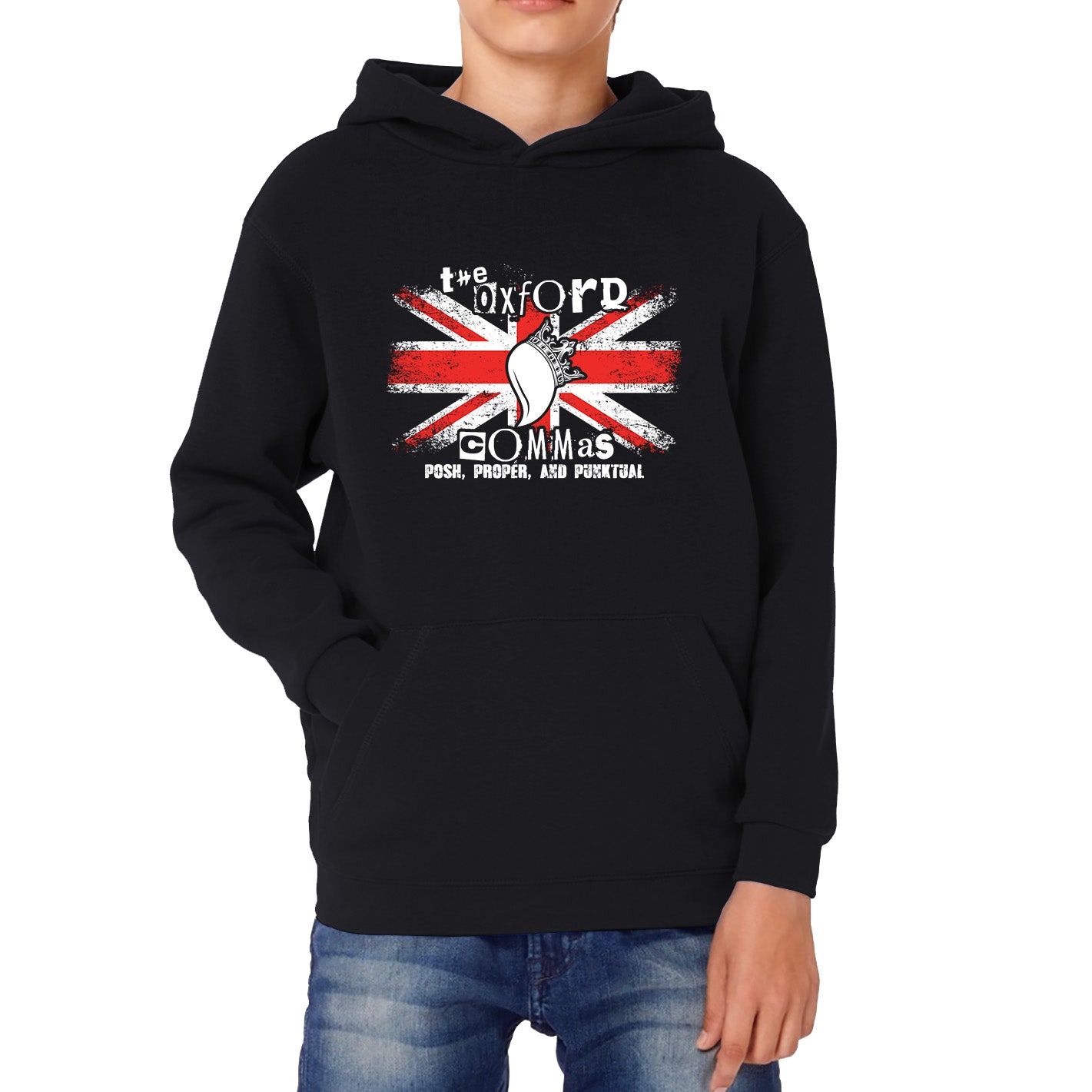 The Oxford Commas Push, Proper and Punktual UK Flag Kids Hoodie ...