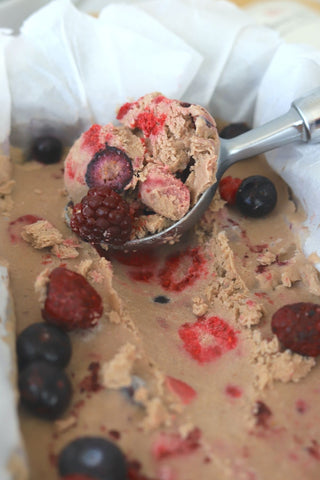 Diary free berry ice cream with a scoop