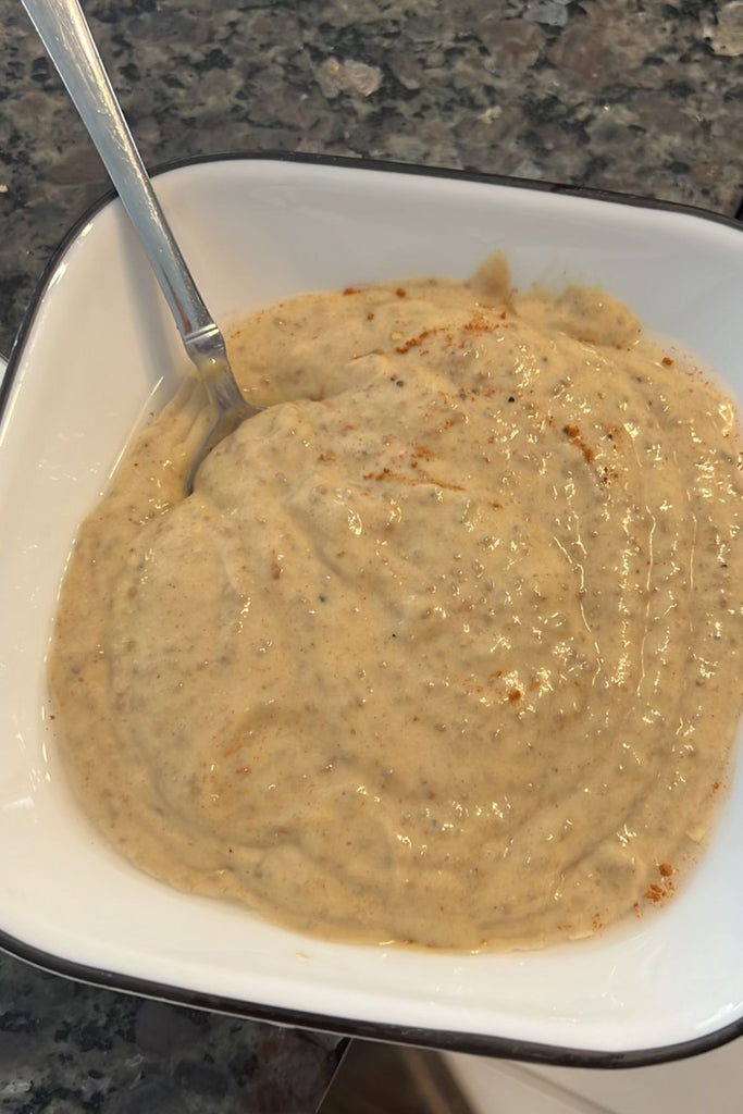 Bowl of keto chow chia pudding with a spoon