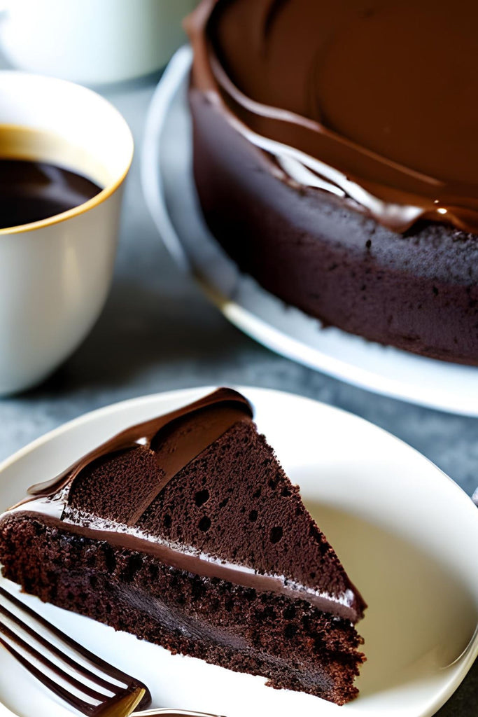 chocolate coffee cake with a coffee. 