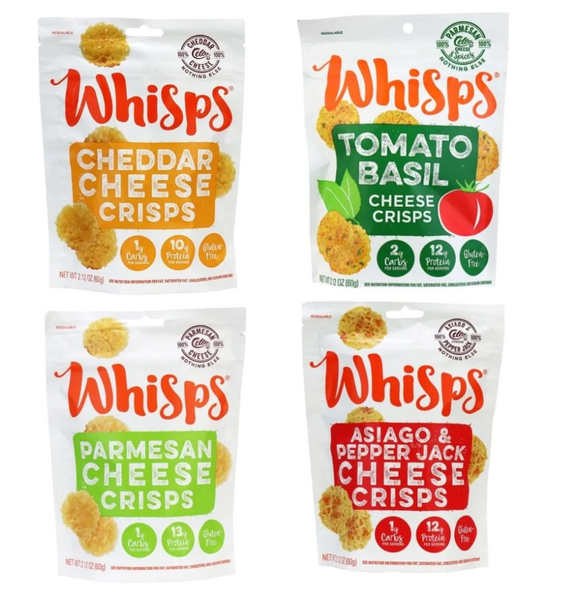 four flavour packs of whisps cheese crisps.