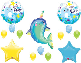 Narwhal Baby Boy Shower Balloons Decoration Supplies Ocean Whale