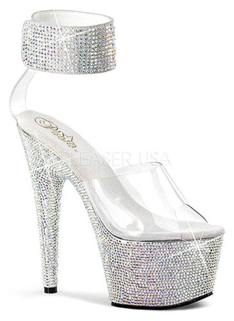Pleaser Women's Bejeweled 712RS Sandals, Clear, Silver, 10 M ...