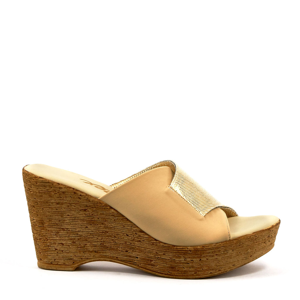 Gold Leather Wedge By Onex Shoes | Diane Platinum Leather – Erik's Shoes