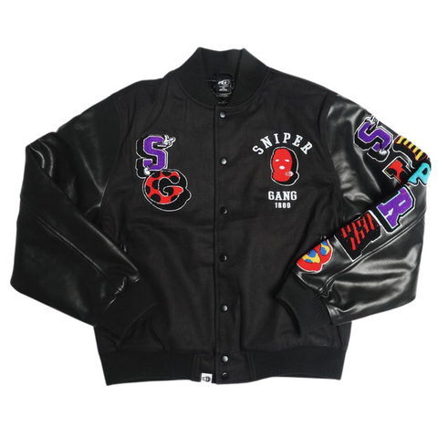 Sniper Gang Varsity Jacket Jacket (Black) | SNEAKER TOWN