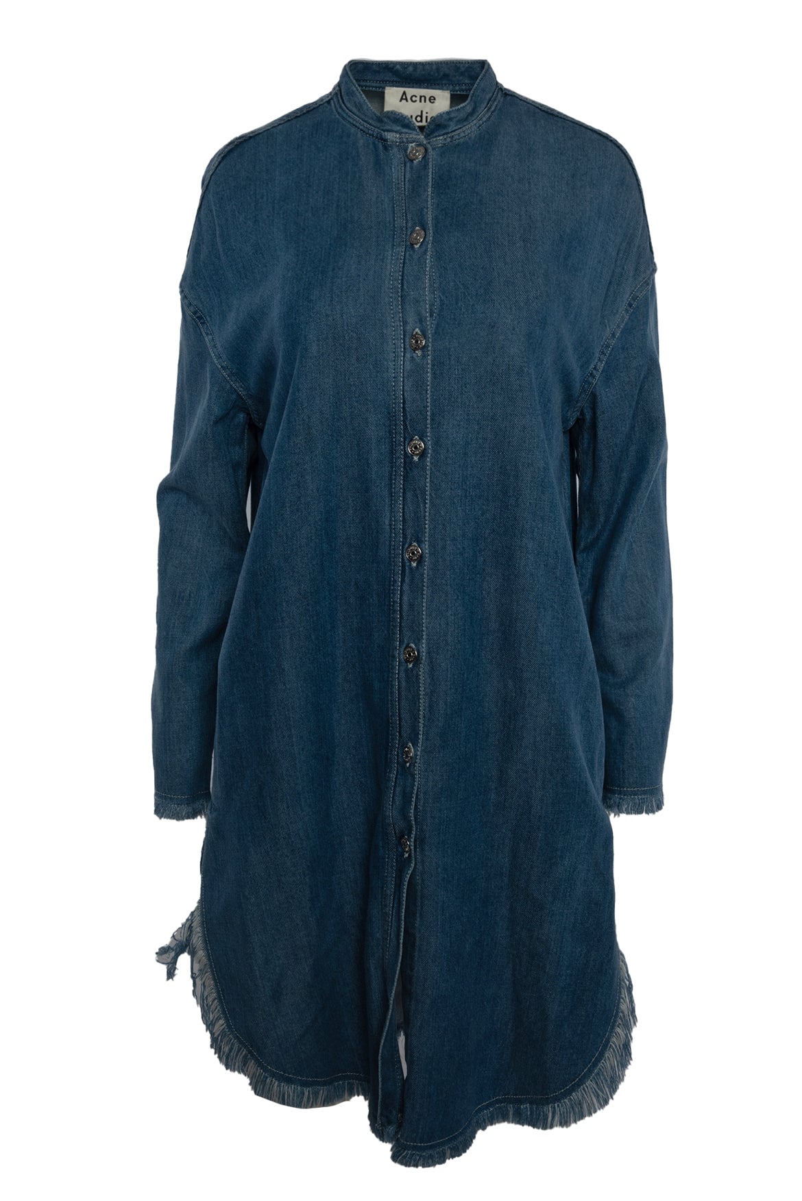 image of Acne Studios Size 32 Frayed Denim Shirt Dress