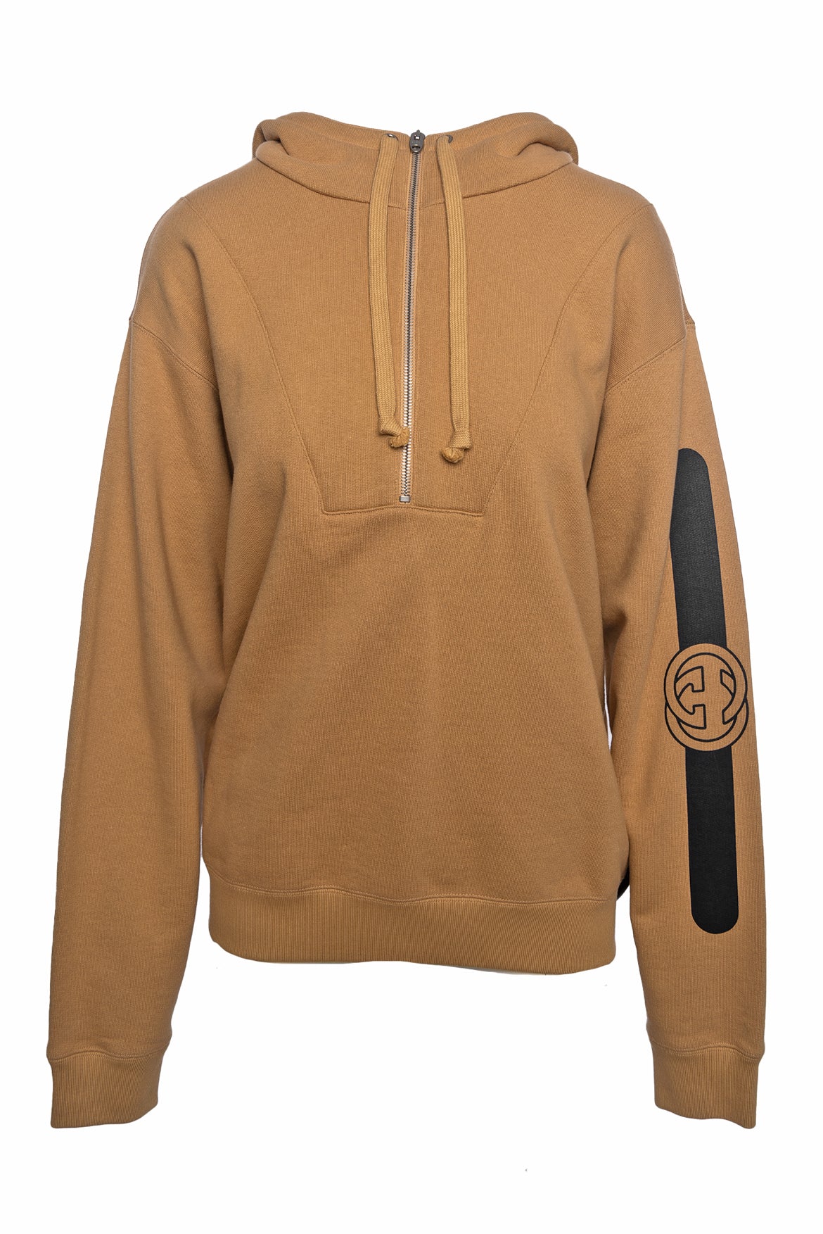 Image of Gucci Size S Half-Zip Hooded Logo Sweatshirt