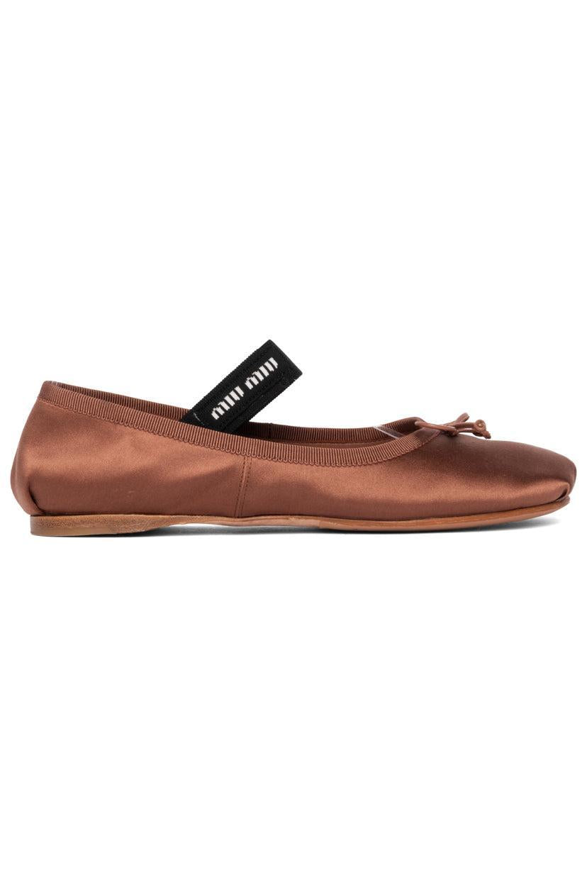 image of Miu Miu Size 36 Logo Band Satin Ballerina Flats