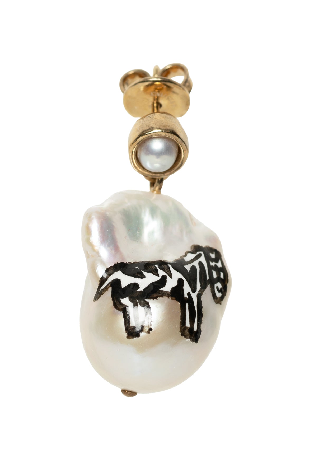 image of Bottega Veneta Gold Baroque Pearl Zebra Single Earring