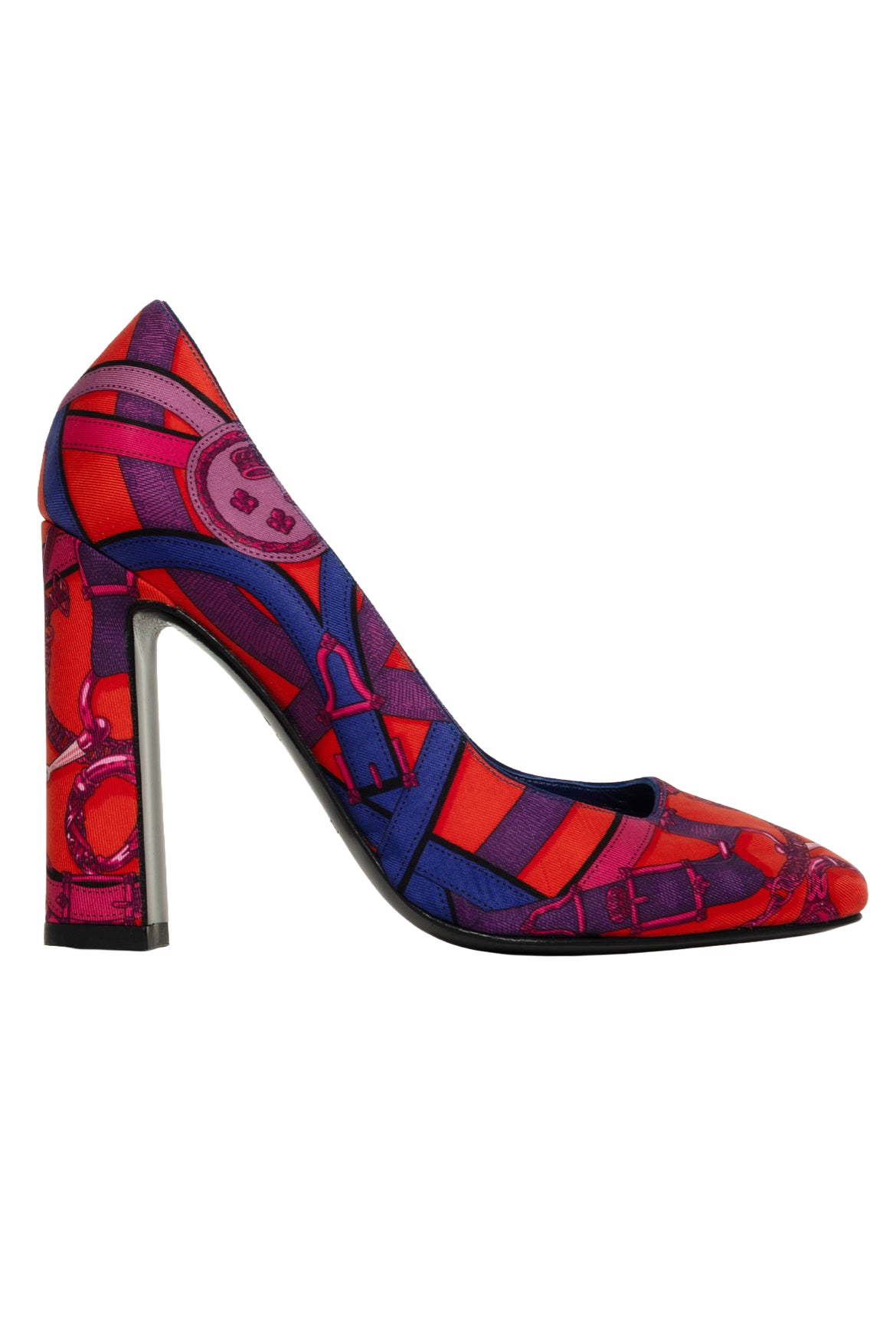 image of Hermes Size 36 Cavalcadour Silk Scarf Print Square Toe Pumps