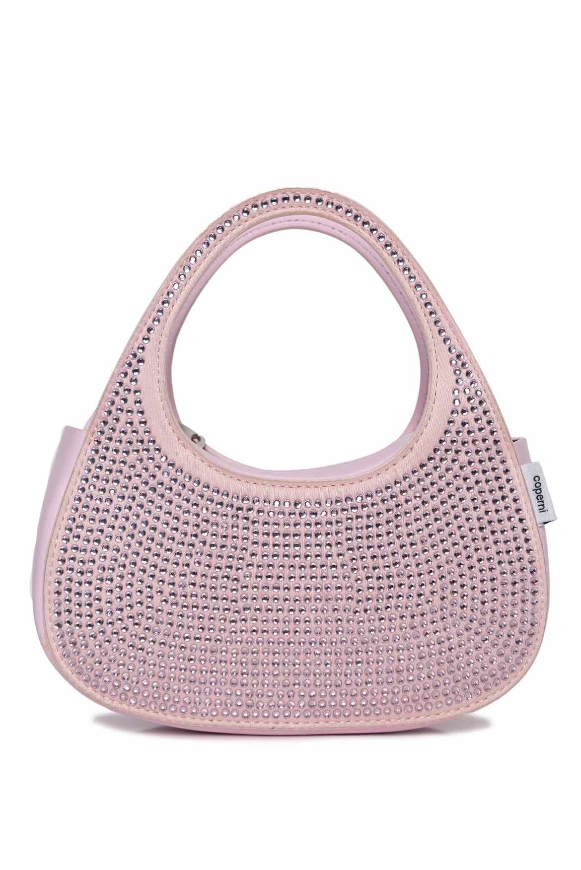 image of Coperni Pink Crystal Micro Baguette Swipe Shoulder Bag