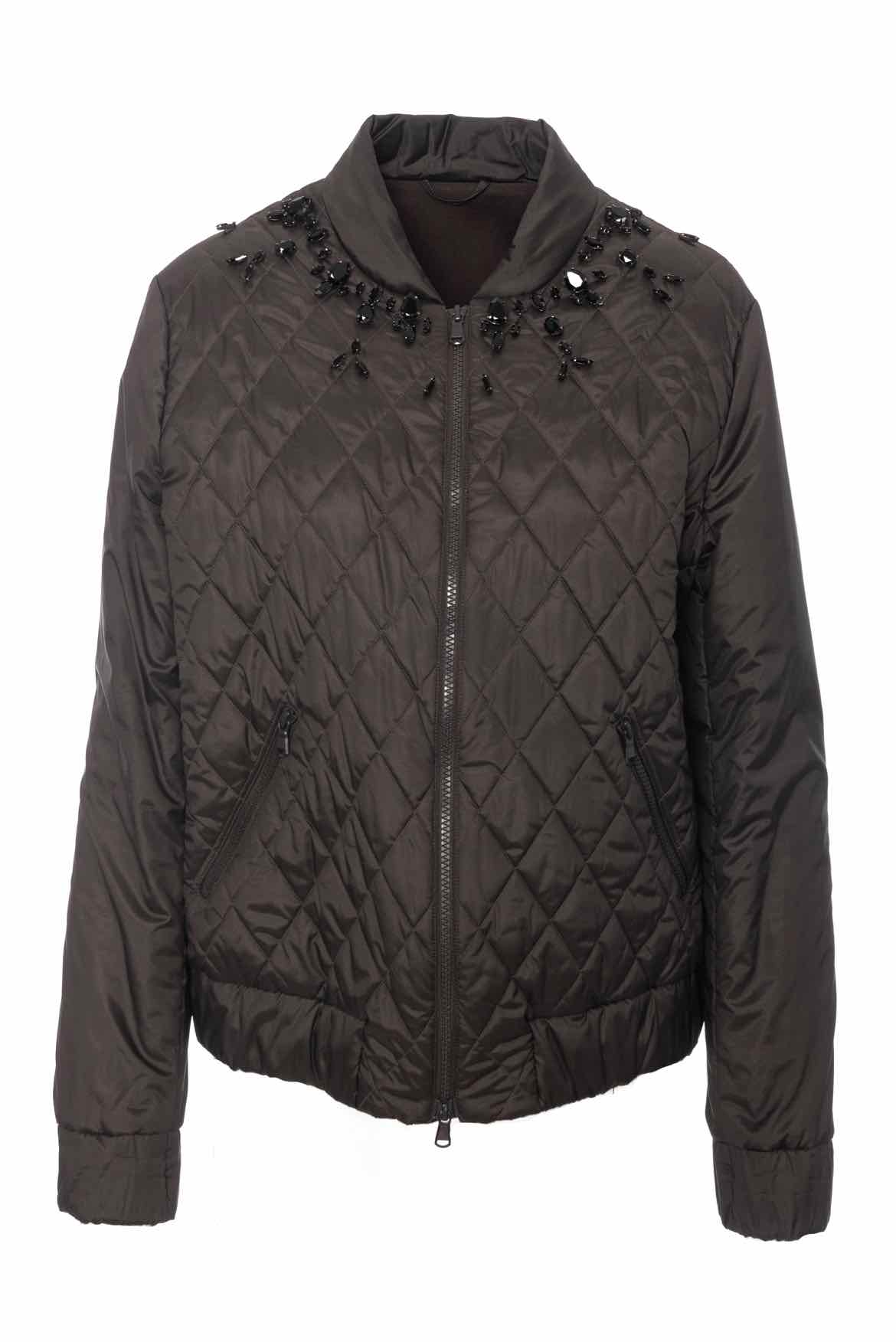 image of Brunello Cucinelli Size 46 Crystal Embellished Quilted Bomber Jacket