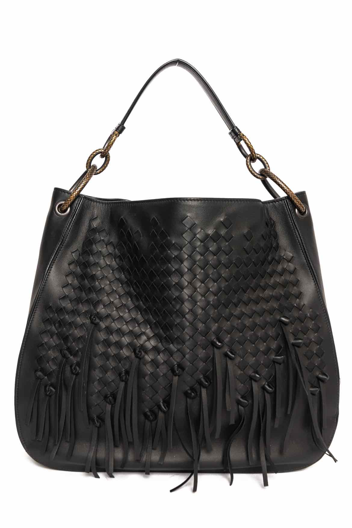 Image of Bottega Veneta Intrecciato Loop Fringe Leather Hobo Bag