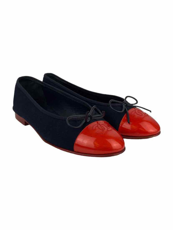 Chanel Red Leather Camelia Ballet Flats Size 37.5