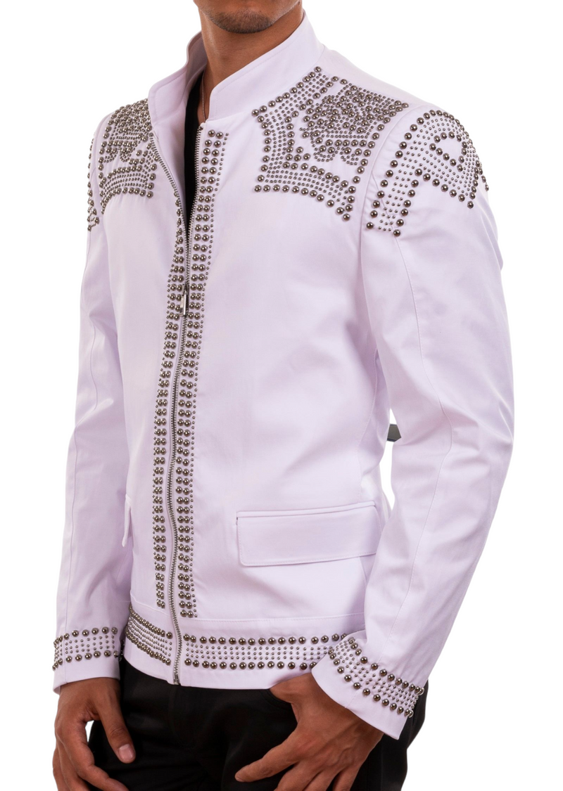 White Silver "Luxe" Studded Jacket