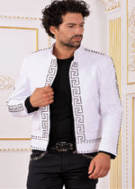 White Silver Meander Studded Jacket