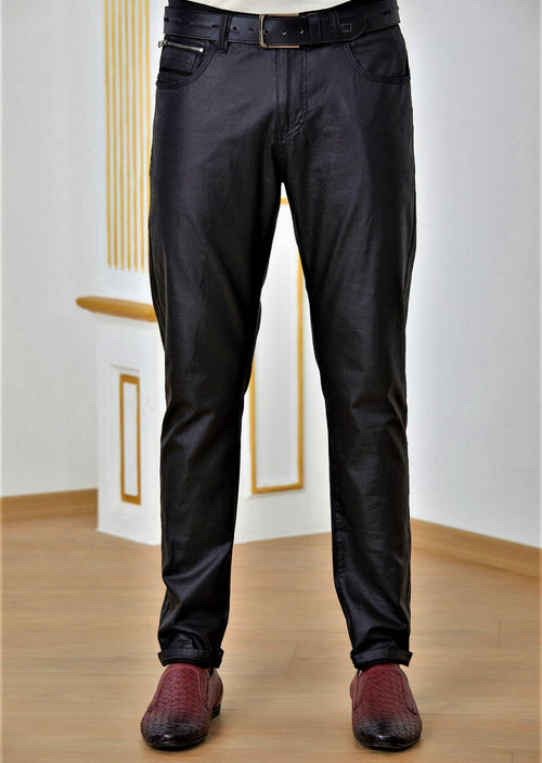 Navy Pocket Zipper Waxed Pants