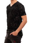 Black Leopard Velvet V-neck Tee