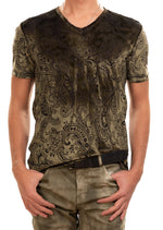 Green Paisley Velvet V-neck Tee