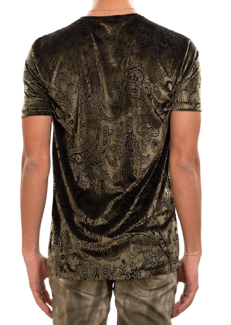 Green Paisley Velvet V-neck Tee