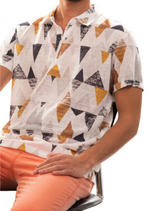 White Triangle Print Linen Polo