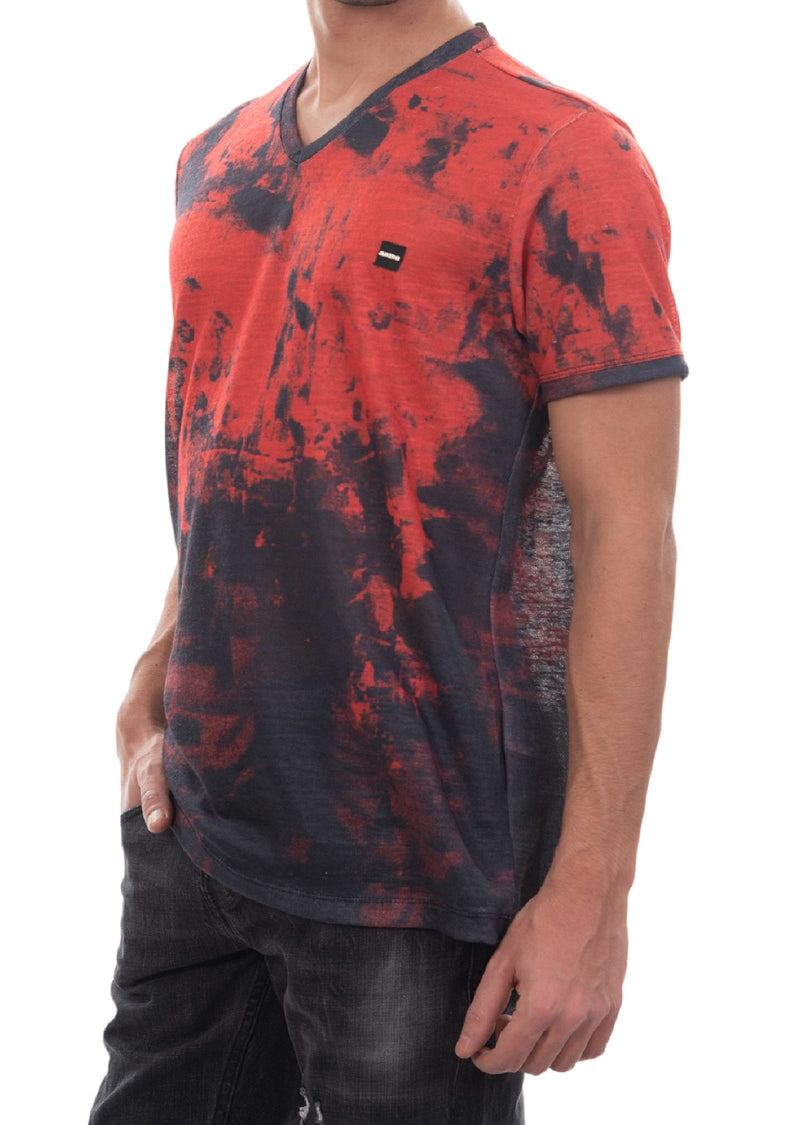 Red Black Tie-Dye Linen Tee