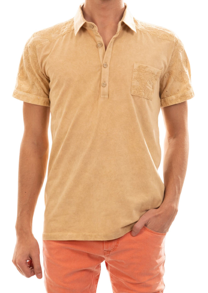 Beige Washed Lace Detailed Polo