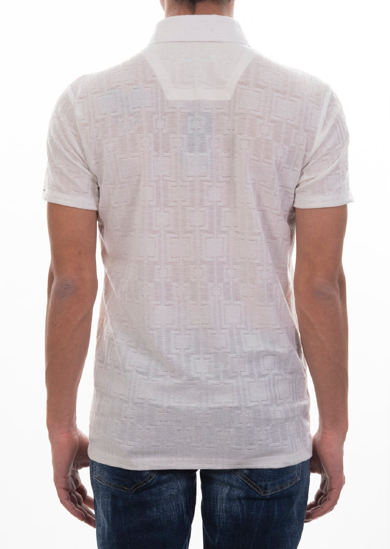 White Emboss Square Knit Polo