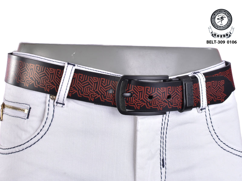 Black on Red Print Leather Belt