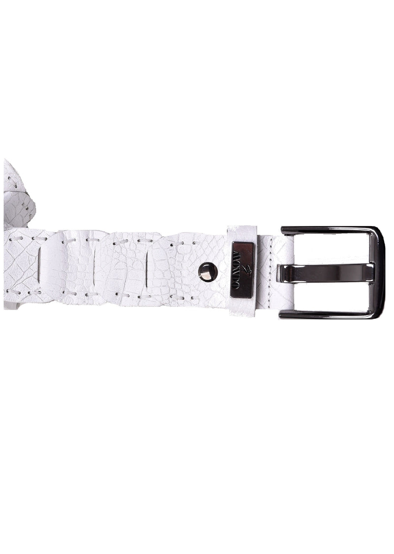 White Snake Embossed Leather Belt