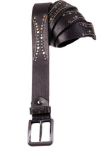 Black Textured Studded Leather Belt