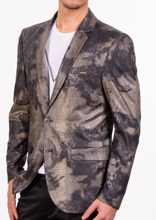 Brown Print Faux Leather Blazer