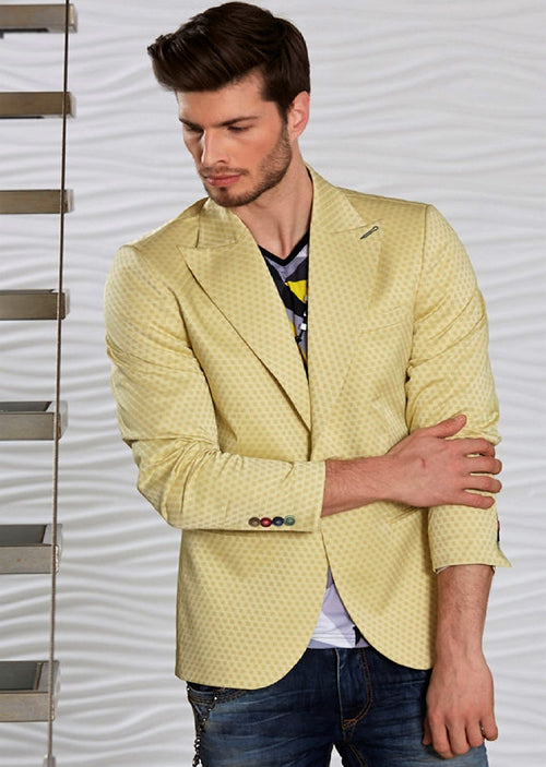 Yellow Micro Floral Jacquard Blazer