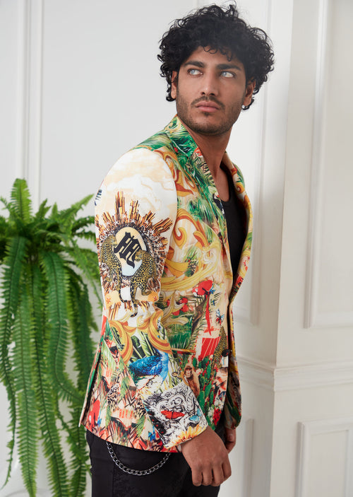 Gold "The Paradise" Print Blazer